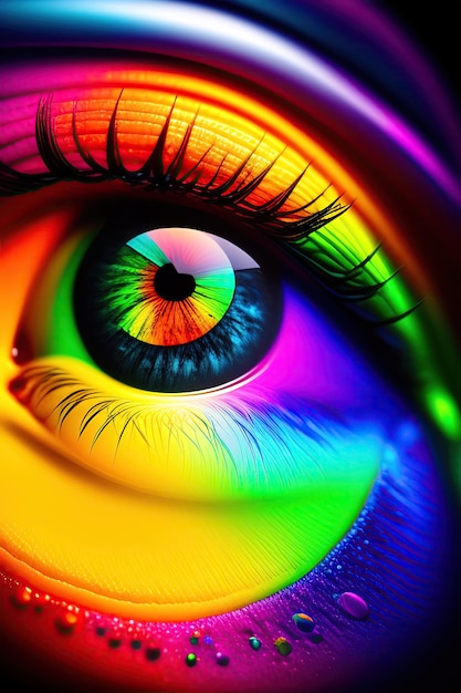 Helles menschliches Auge mit Regenbogenfarben