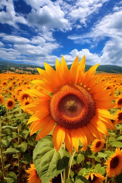 Helles Sonnenblumenfeld an einem sonnigen Tag, das mit generativer AI erstellt wurde
