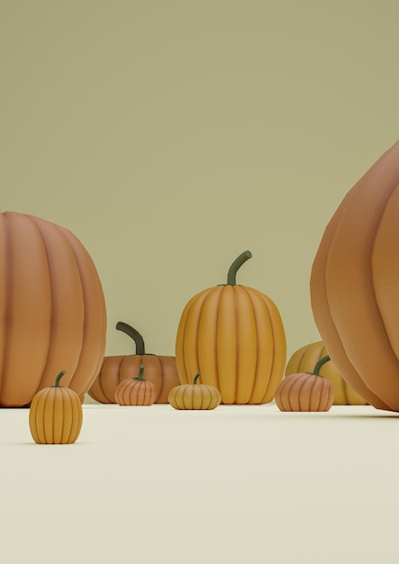Hellgelbe 3D-Herbst-Herbst-Halloween-Themen-Produktanzeige-Podiumsständer-Kürbis-Fotografie