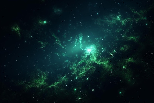 Hellgrüner Stern auf Sternenfeld-dunklen Galaxienplaneten in einem freien Raum, der von KI generiert wird