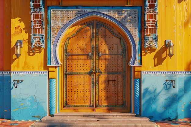 Hellig bemalte traditionelle marokkanische Türen