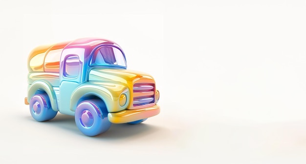 Foto helliger regenbogen-spielzeuglastwagen im 3d-stil kopieren sie platz für text