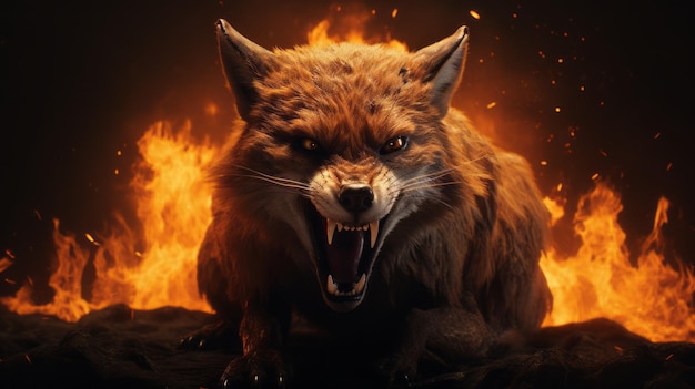 Hellish Fox Eine fotorealistische Darstellung eines äußerst ausdrucksstarken Mantikors