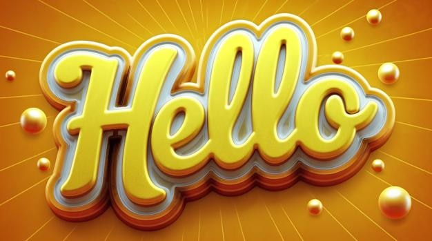 Hello letras 3D com cor dourada