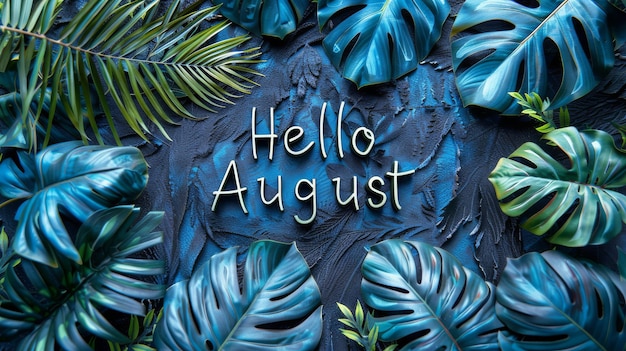 Foto hello mensaje de texto de agosto decoración de flores ilustración de agosto