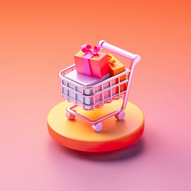 Helloranger und rosafarbener Einkaufswagen mit Geschenkbox-Symbol AI Generative