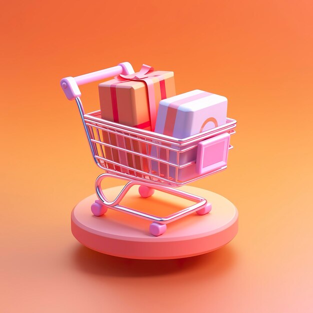 Helloranger und rosafarbener Einkaufswagen mit Geschenkbox-Symbol AI Generative