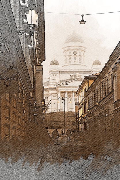 Foto helsinki, finlandia, un hermoso boceto en color