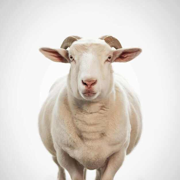 La hembra de oveja suffolk ovis aries de 2 años de edad de pie frente a un fondo blanco