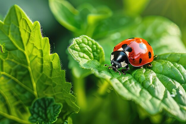 Una hembra sentada en la parte superior de una hoja verde