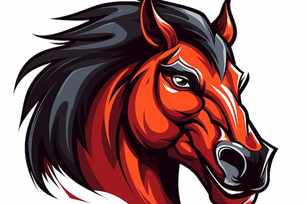 Hengstkopf und Pferde-Ikonen Aufkleber Kunstillustration und Esports-Maskottchen-Logo-Konzept