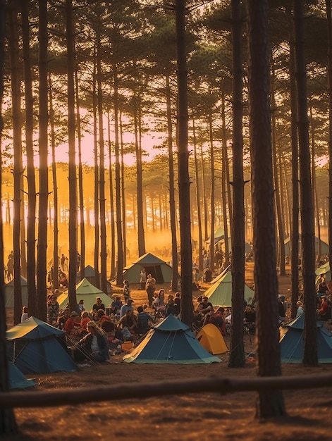 herauszoomen Festival Meer Sonne Wald Gruppe von Freunden, die Spaß haben Konzertort Gruppe von Freunden