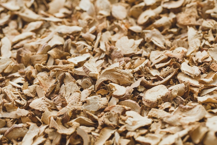 Foto herbal seco, erva galanga fatiada
