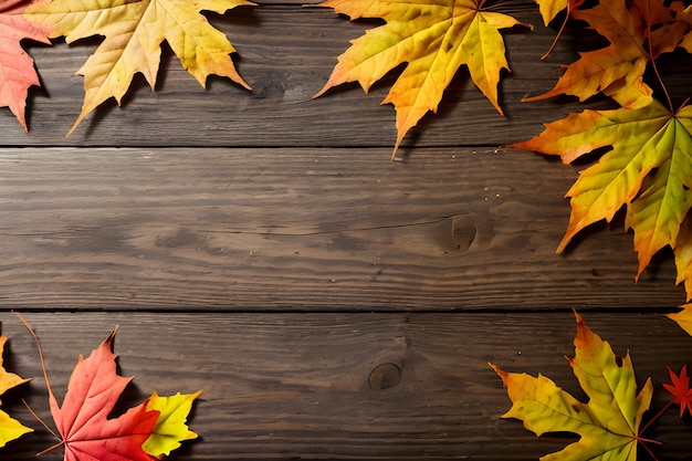 Herbst Ahornblätter auf dem Holztisch fallende Blätter natürlicher Hintergrund frei