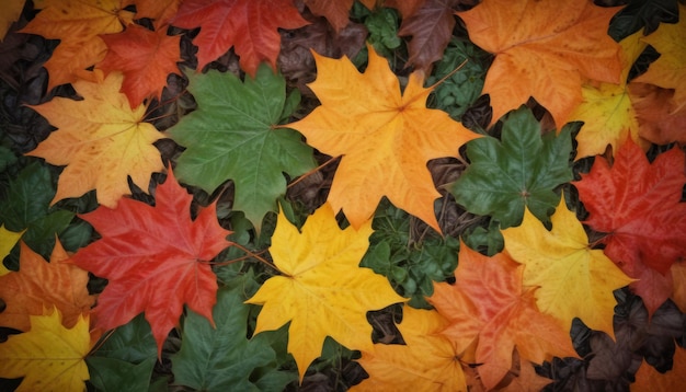 Herbst-Ahornblätter Hintergrund in der Nähe Mehrfarbige Ahornblätter Herbst-Hintergrund