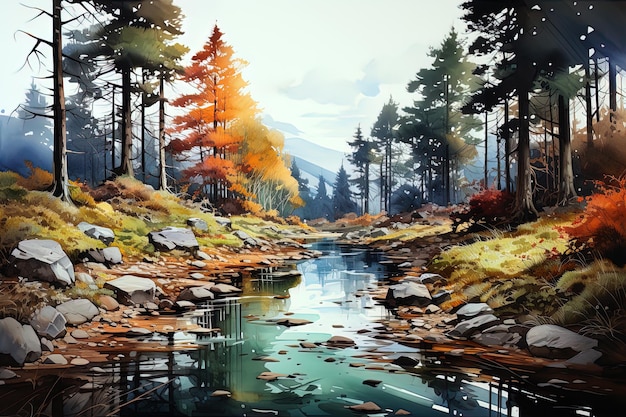 Herbst Aquarell Landschaft Hintergrund Ai generative Kunst