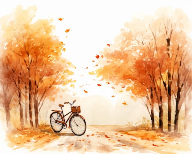 Herbst-Aquarellmalerei mit Fahrrad Schönes Illustrationsbild Generative KI