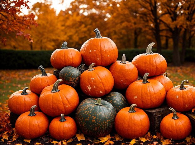 Herbst-Halloween-Kürbisse orangefarbene Kürbisse über einem hellen Herbst-Natur-Hintergrund