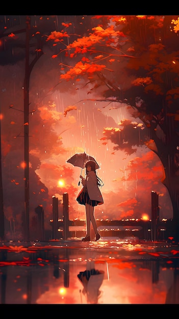 Herbst-Hintergrund-Design Herbst-Wallpapier goldbrauner Anime-Manga-Stil
