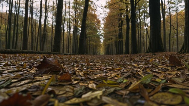 Foto herbst im wald mit trockenen blättern im boden