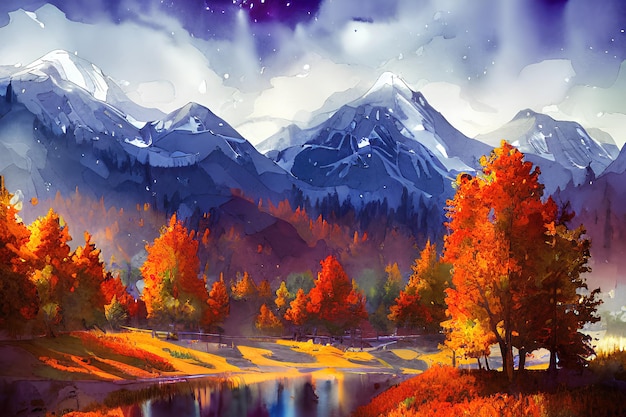 Herbst in der Gebirgsfarbillustration