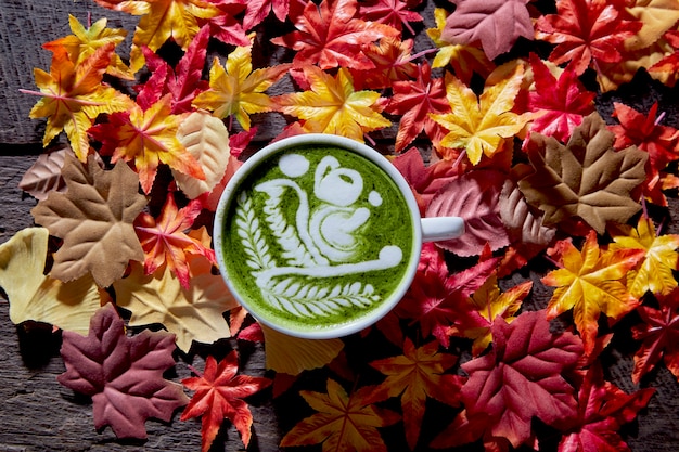 Herbst, Matcha grüner Tee Tasse aus Holz