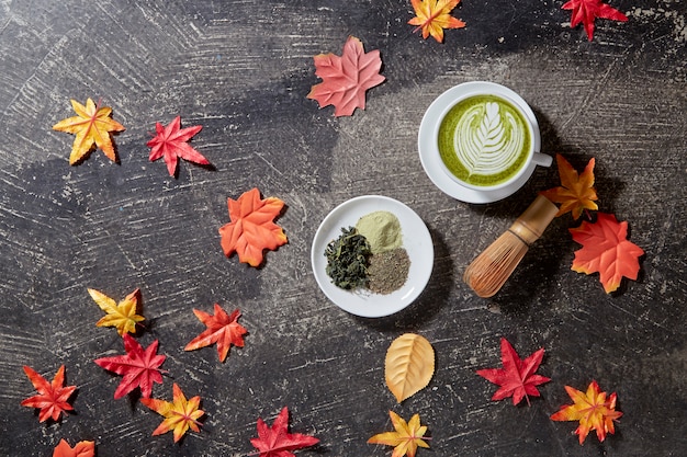 Herbst, Matcha grüner Tee Tasse aus Holz