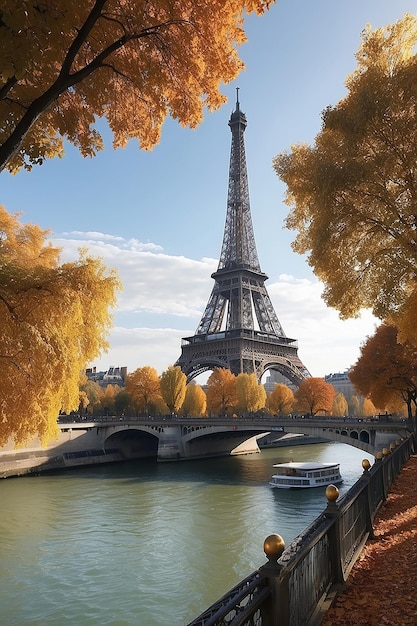 Herbst Ruhe Seine und Eiffelturm Umarmung Herbst Schönheit