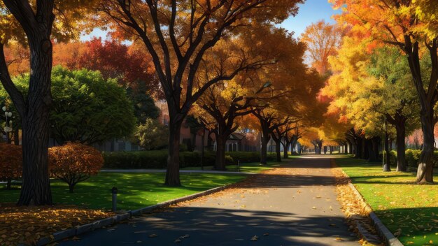 Herbst-Straßenansicht mit bunten Bäumen Landschaftstapeten