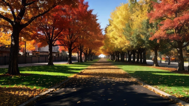 Herbst-Straßenansicht mit bunten Bäumen Landschaftstapeten