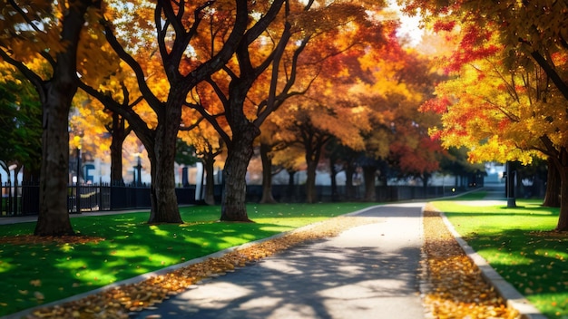 Herbst-Straßenansicht mit bunten Bäumen Landschaftstapeten