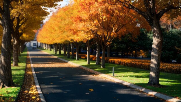 Herbst-Straßenansicht mit bunten Bäumen Landschaftstapeten