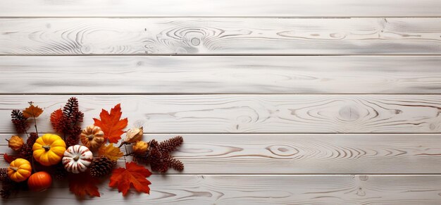 Herbst- und Halloween-festliches Herbstdekor auf weißem Holzgrund Kopierplatz