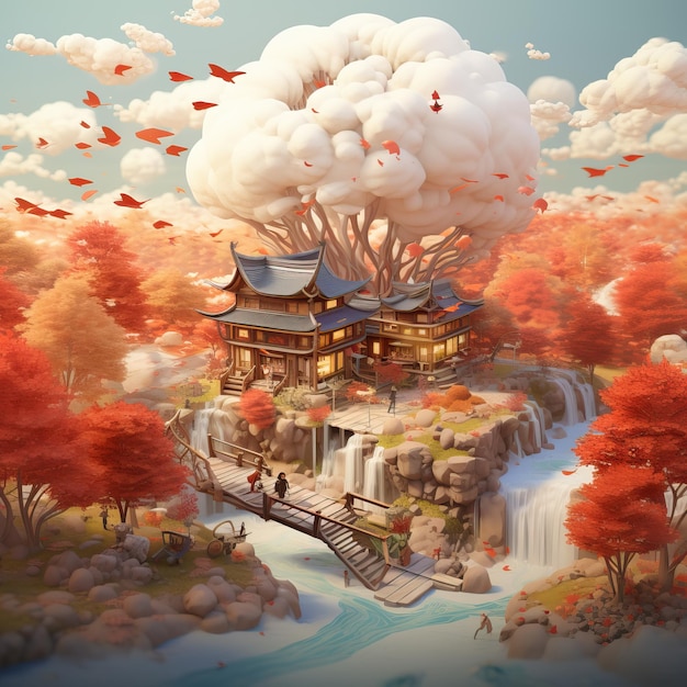 Herbst virtuelle Fantasie Levitation Szene hochwertige AI-generierte Bild