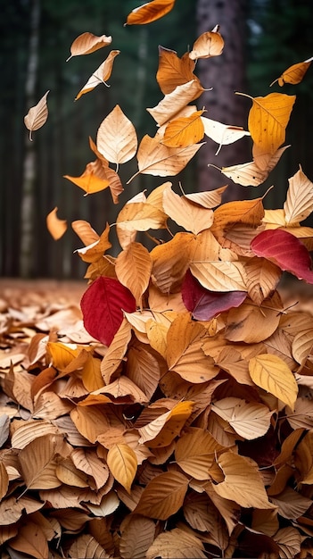 Herbst-Wandteppich. Bunte Blätter schaffen einen lebendigen, saisonalen Hintergrund für vertikale mobile Hintergrundbilder