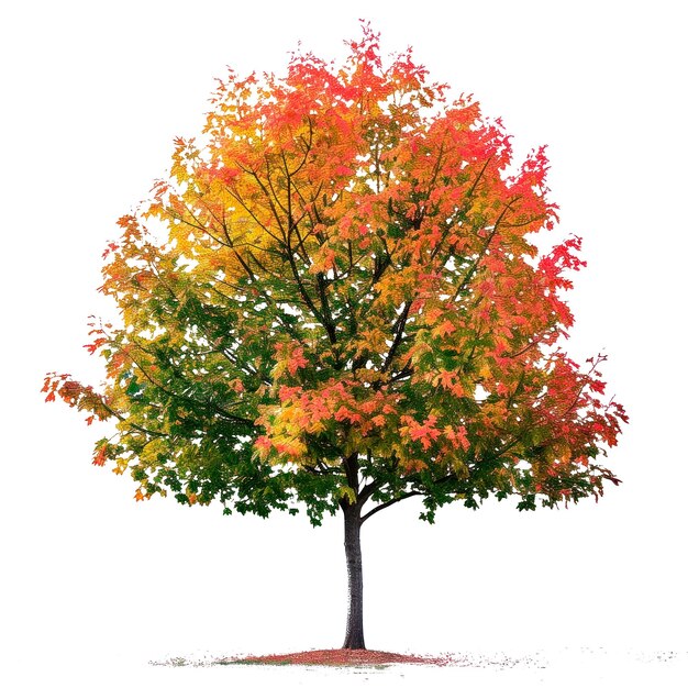 Herbstbaum mit roten Blättern, isoliert auf einem weißen oder transparenten Hintergrundbaum mit röten Blättern