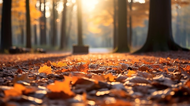 Herbstblätter auf dem Boden Herbstwald am Morgen