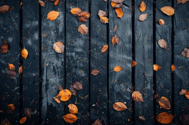 Foto herbstblätter auf dunklen holzplatten