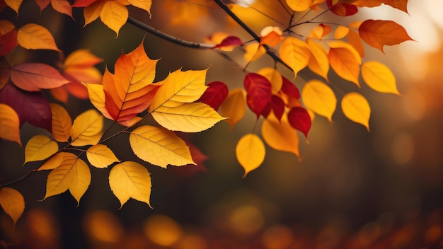 Herbstblätter auf einem Ast mit dunklem Hintergrund
