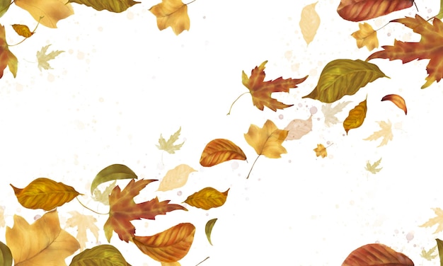 Herbstblätter, die im Wind fliegen Gelbe und rote Blätter Nahtloses Muster Aquarell-Illustration im digitalen Stil Set von schönen Blättern, die auf dem Hintergrund isoliert sind Goldener Herbst und Thanksgiving