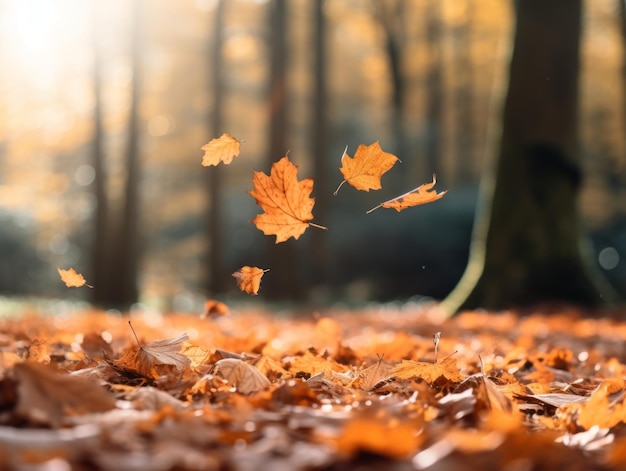 Herbstblätter im Hintergrund eines Waldes