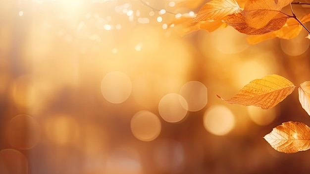 Herbstblätter im Hintergrund mit Bokeh-Effekt und Sonnenstrahlen