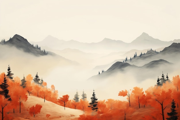 Herbstblätter im Nebel im Stil von Akos Major Weiß und Orange Jon Klassen Unreal Engine