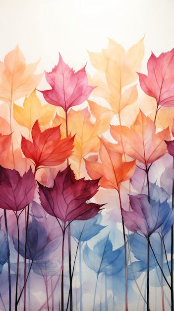 Herbstblätter in Aquarell-Pastel bilden einen wunderschönen künstlerischen Hintergrund Vertical Mobile Wallpaper