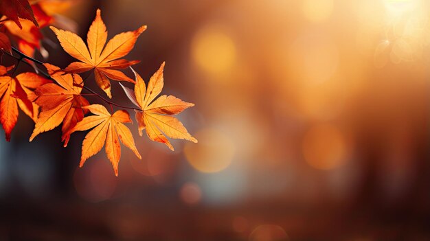 Herbstblätter in der Sonne und verschwommene Bäume. Herbsthintergrund