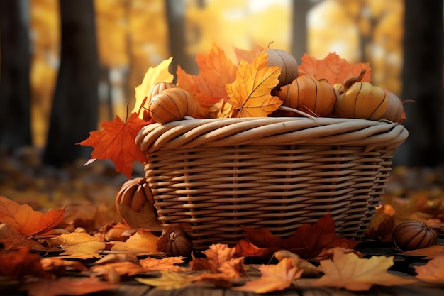 Herbstblätter in einem Korb-Aquarell-Hintergrund