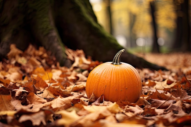 Herbstblätter mit einem Kürbis