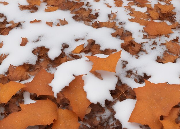 Herbstblätter mit Schnee