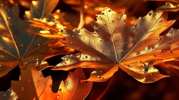 Herbstblätter mit Wassertropfen darauf
