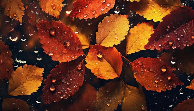 Herbstblätter mit Wassertropfen farbenfroher saisonaler Hintergrund Herbst